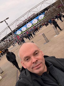 Selfie outside West Ham United's stadium
